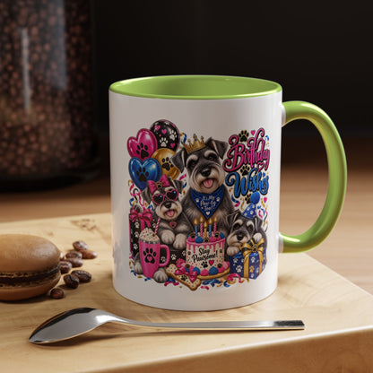 Birthday Wishes Dog Coffee Mug — Cute Paw Print Celebration Mug (11/15oz)