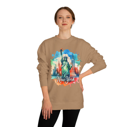 New York Skyline Sweatshirt — Colorful Statue of Liberty Cityscape Crewneck