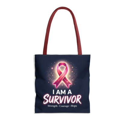 Survivor Ribbon Tote Bag — "I Am A Survivor" Breast Cancer Awareness Tote