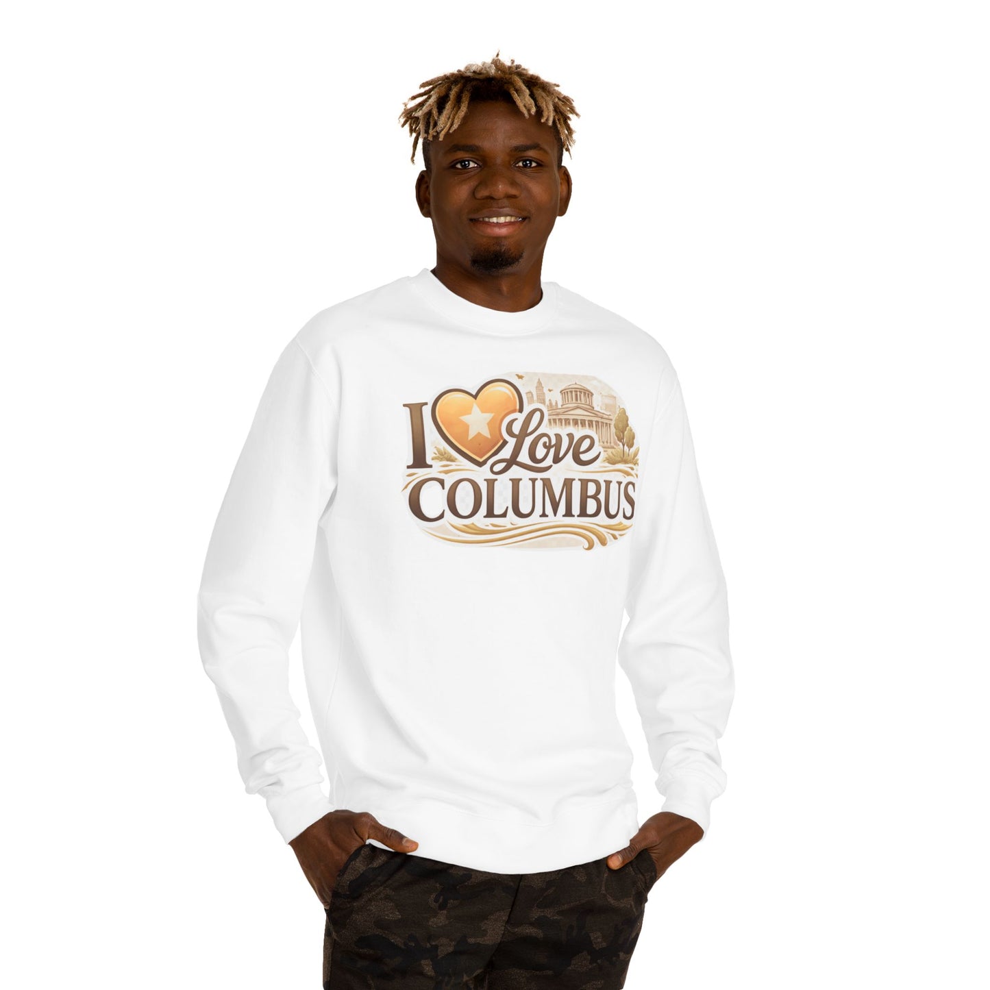 I Love Columbus Crewneck Sweatshirt — City Skyline Heart Design