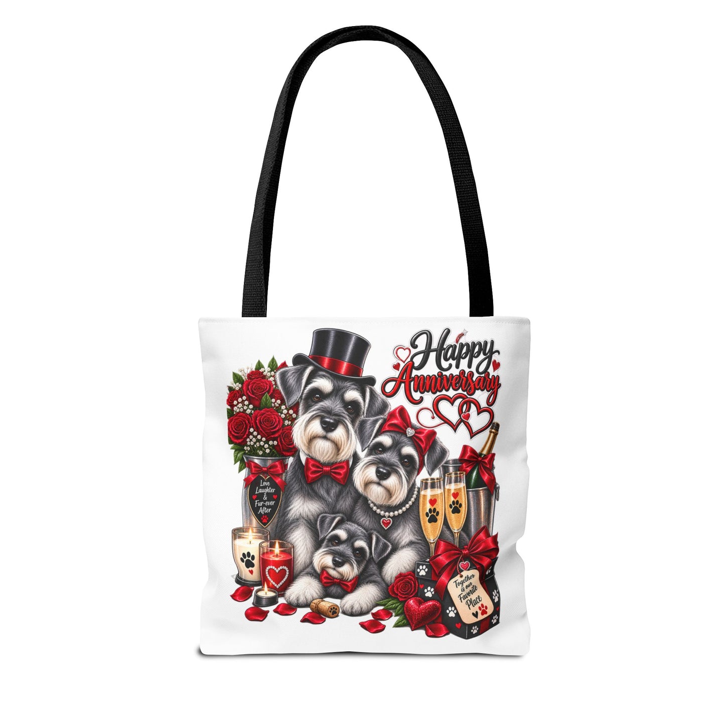 Anniversary Schnauzer Tote Bag — "Happy Anniversary" Romantic Floral Gift