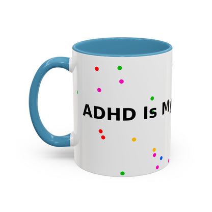 Accent Coffee Mug - "Coffee Is My Superpower" Funny Colorful Polka Dot Ceramic Mug (11/15oz)
