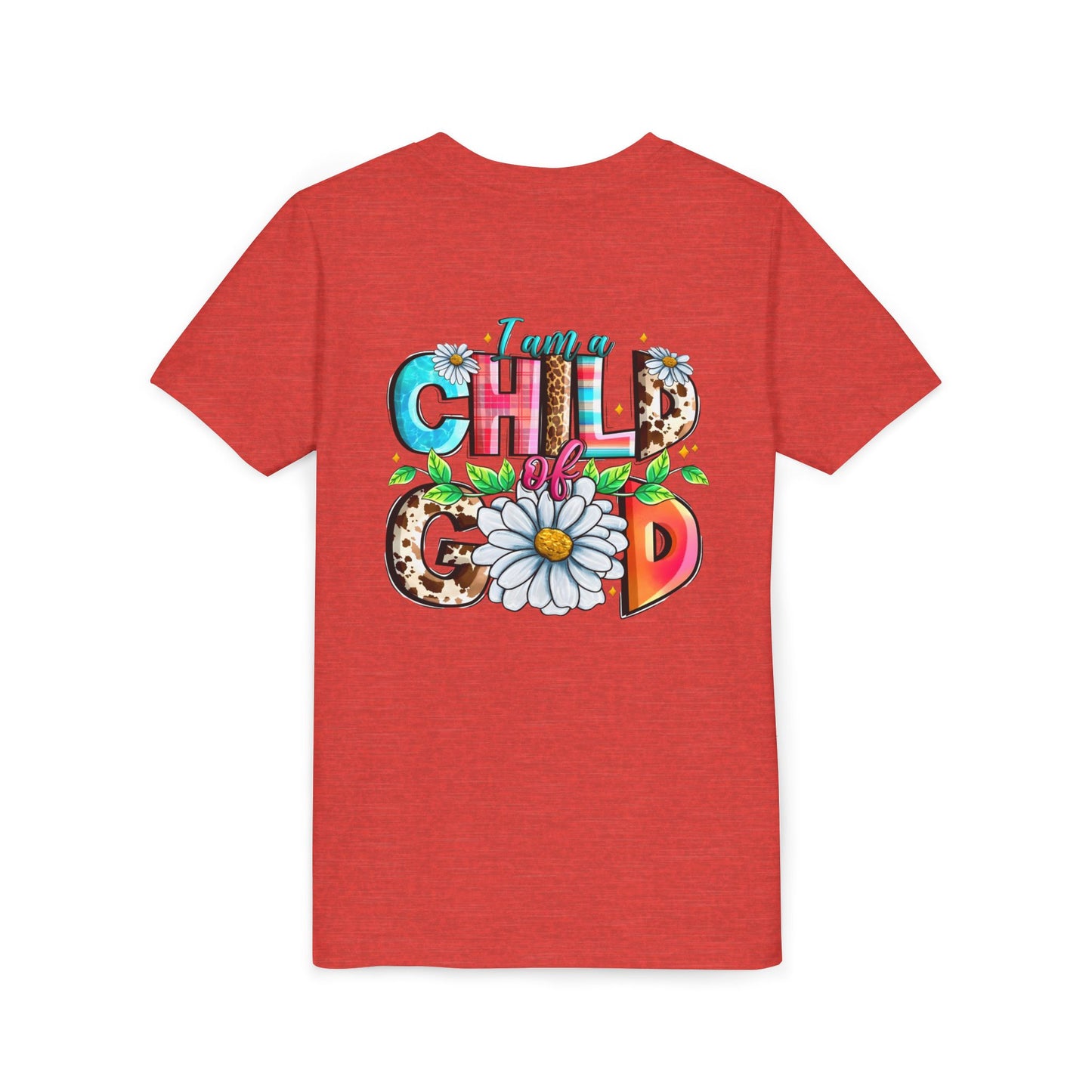 Youth Tee — "I Am a Child of God" Floral Christian Graphic