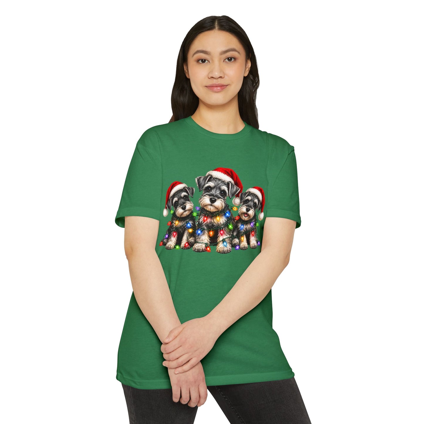 Christmas Schnauzer Puppies T-Shirt – Cute Santa Hat Dog Holiday Tee