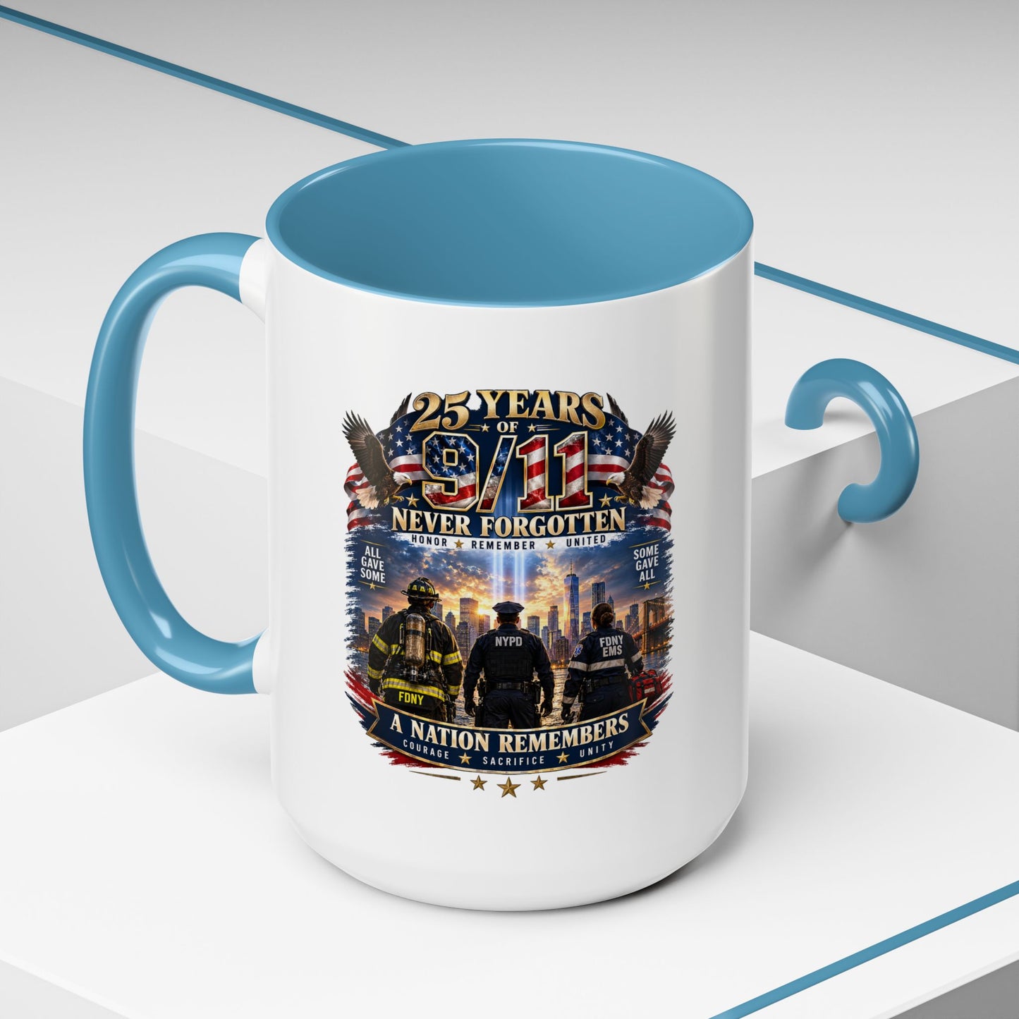 11oz/15oz Coffee Mug — 25 Years of 9/11 Never Forgotten Memorial Design