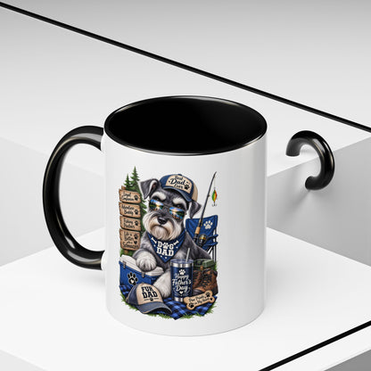 Schnauzer Dad Accent Coffee Mug – "Dog Dad" Camping Paw Print Design (11/15oz)