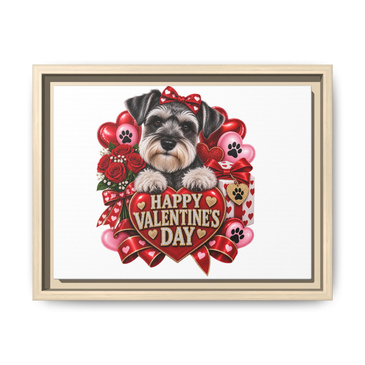 Valentine’s Day Schnauzer Framed Canvas