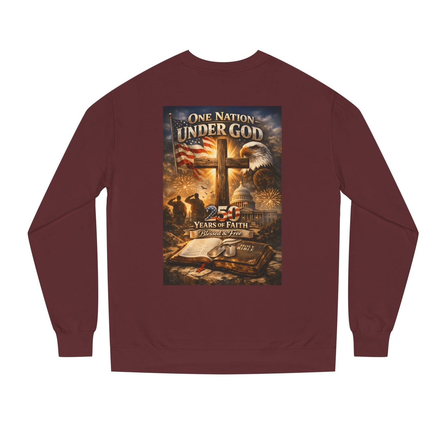 Patriotic Christian Sweatshirt — "One Nation Under God" 25 Years of Faith Crewneck