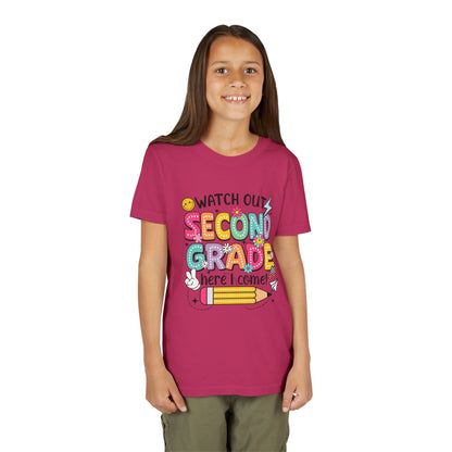Second Grade Kids T‑Shirt – "Watch Out Second Grade Here I Come" Back‑to‑School Tee