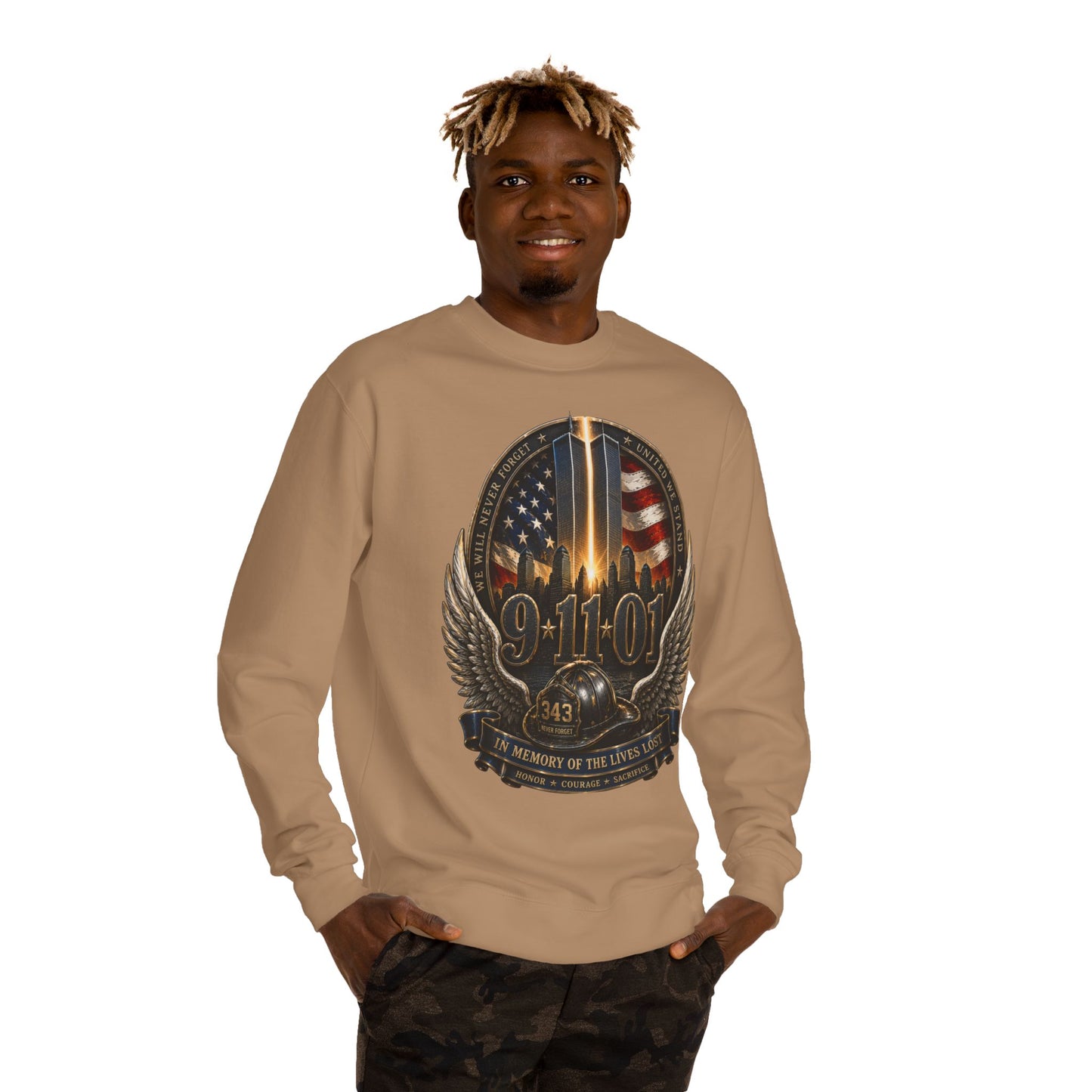 9/11 Memorial Crewneck Sweatshirt — Tribute to Fallen Heroes