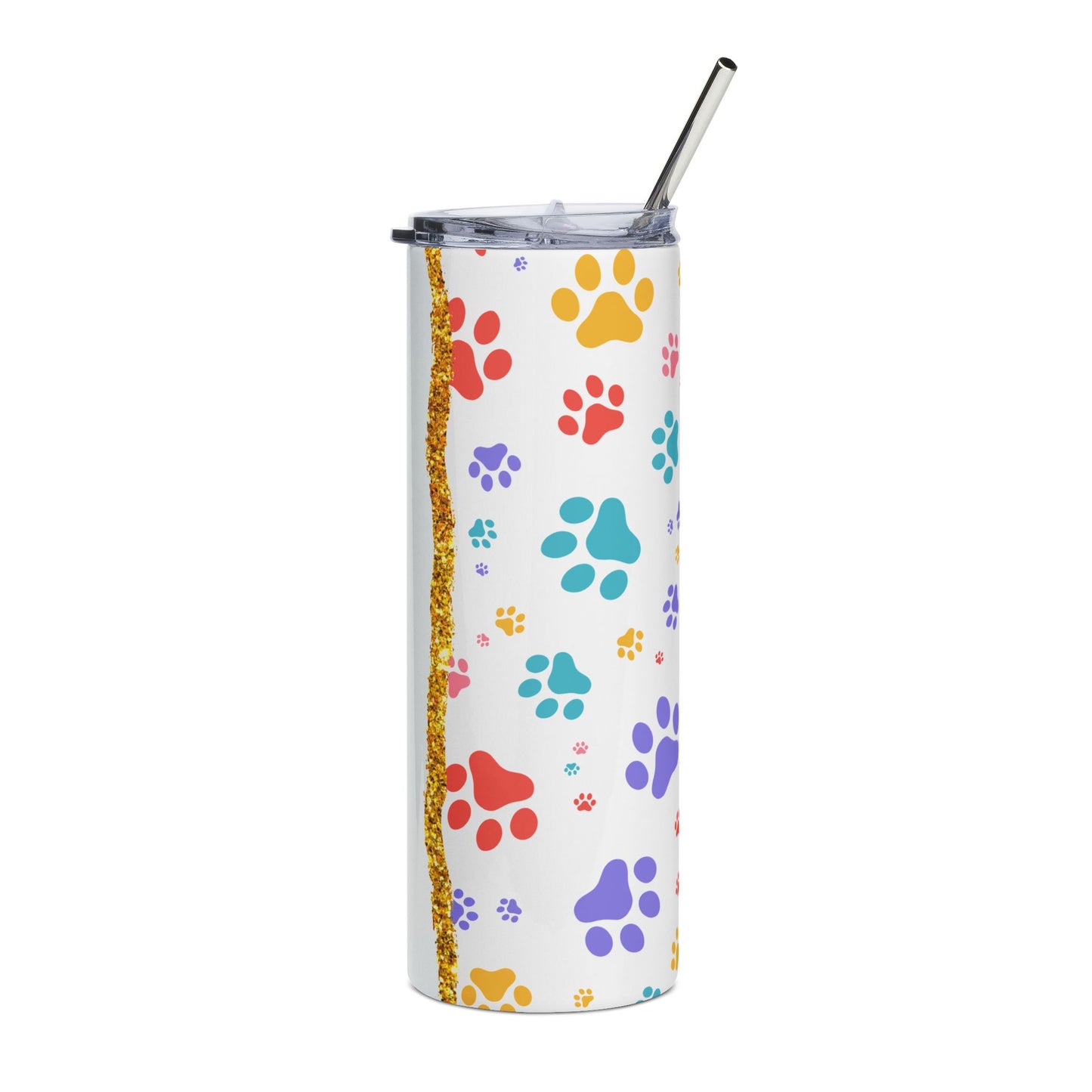 20oz Paw Print Stainless Steel Tumbler — Colorful Pet Paw Travel Cup