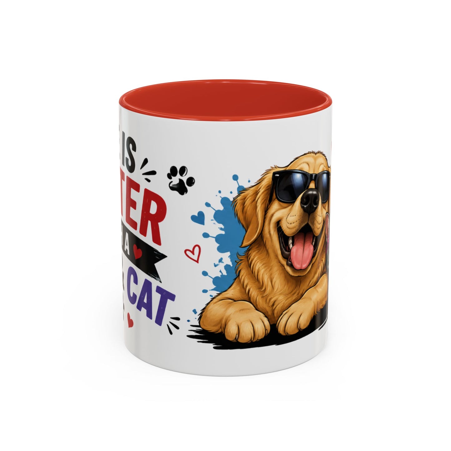 Dog and Cat Coffee Mug – "Life is Better with a Cat" Accent Ceramic Mug
