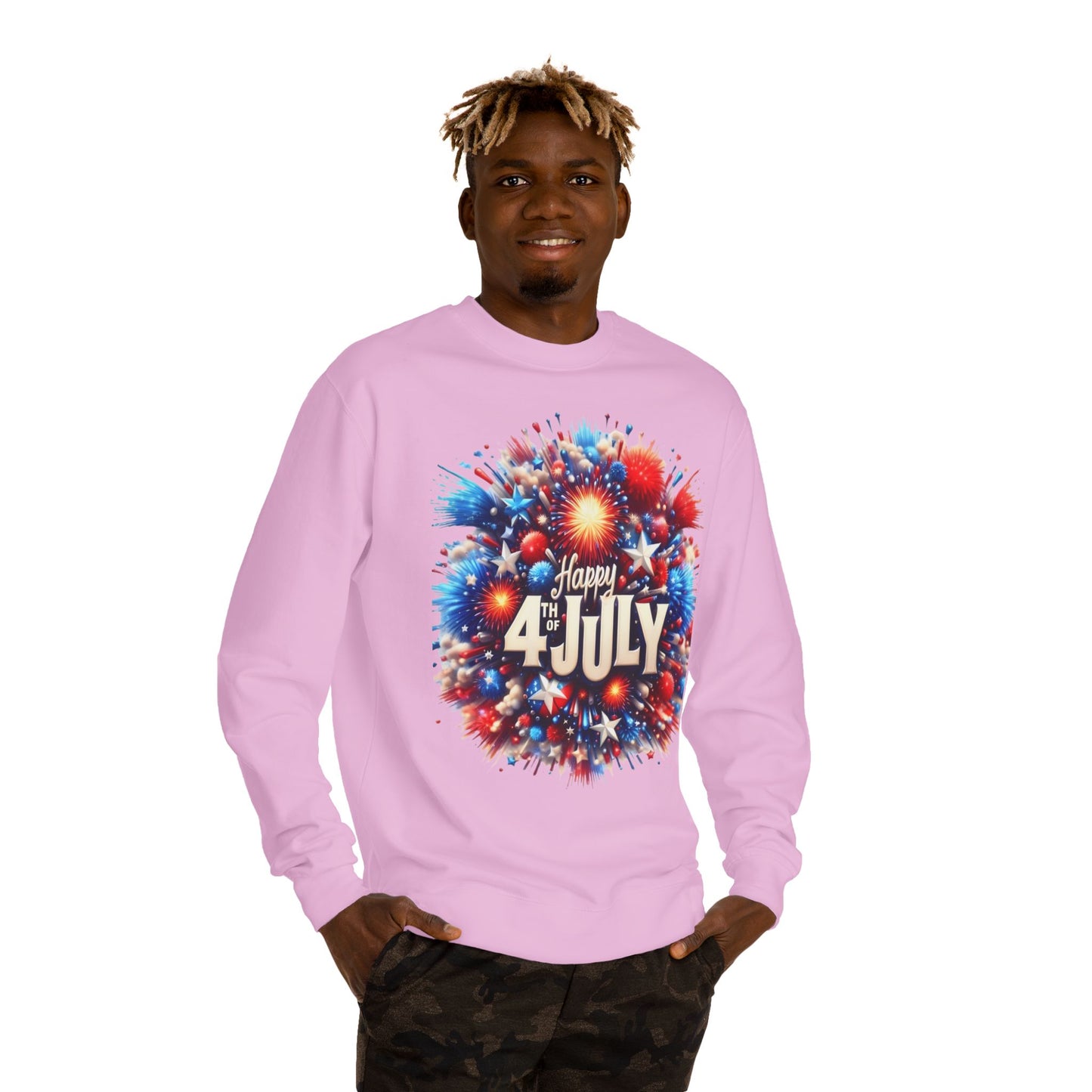 4th of July Fireworks Sweatshirt — "Happy 4th of July" Patriotic Crewneck