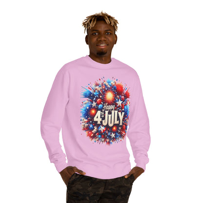 4th of July Fireworks Sweatshirt — "Happy 4th of July" Patriotic Crewneck