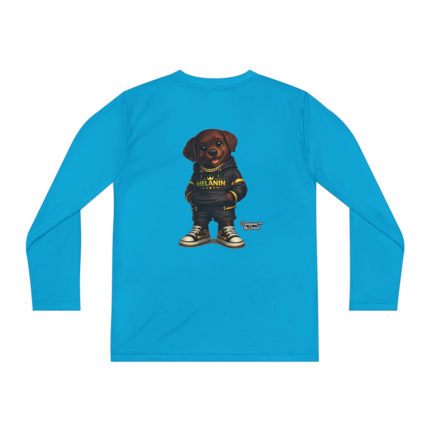 Youth Long Sleeve Tee — Cute Rottweiler Pup Graphic "Melanin" Hoodie Design