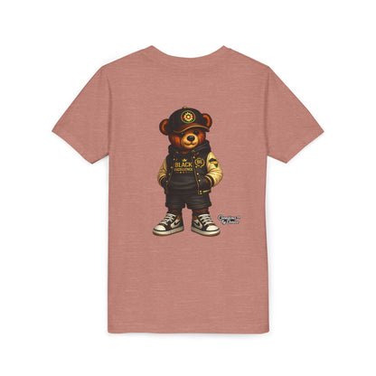 Youth Tee — Streetwear Teddy Bear Graphic (Black Varsity)