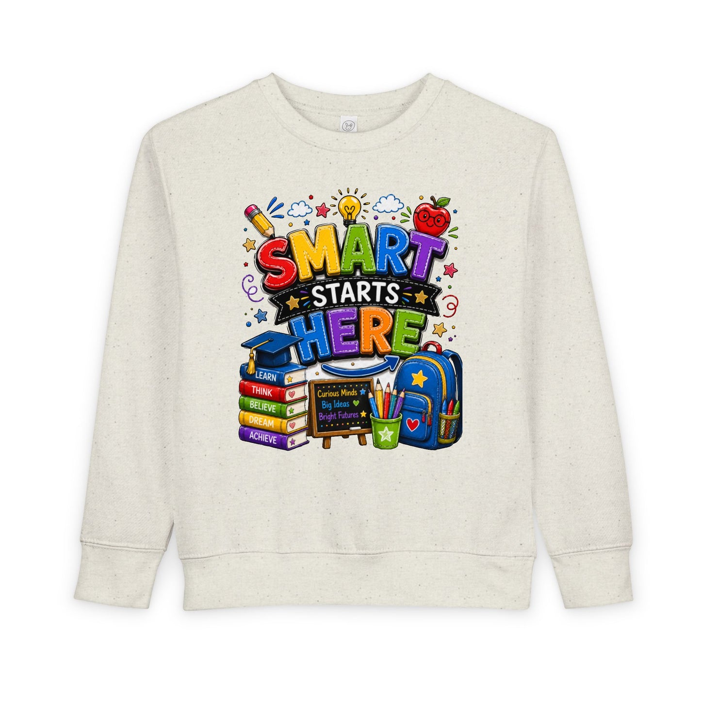 Toddler Sweatshirt — "Smart Starts Here" Back-to-School Kids Crewneck