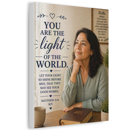 Stretched Canvas - "You Are the Light of the World" Inspirational Scripture Wall Art (Matthew 5:14, KJV)