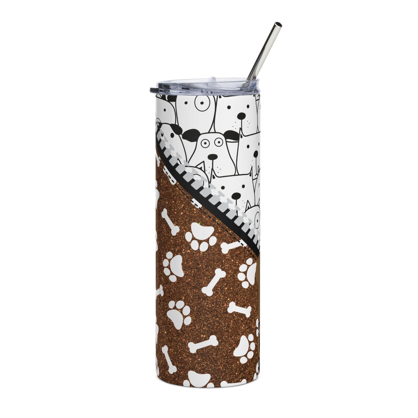 20oz Dog Pattern Stainless Steel Tumbler — Paw Prints & Pup Faces Travel Cup