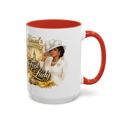 First Lady Inspirational Coffee Mug — "Blessed & Highly Favored" Accent Ceramic Mug