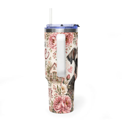 Miniature Schnauzer Floral 40oz Vacuum Tumbler — "Home Is Where My Miniature Schnauzer Is"