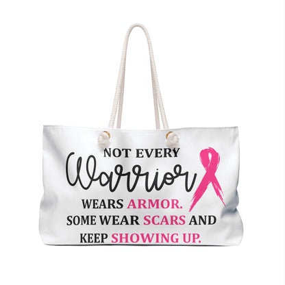 Breast Cancer Awareness Weekender Bag — "Not Every Warrior Wears Armor" Travel Tote
