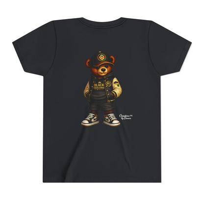 Youth Tee — Streetwear Teddy Bear Graphic (Black Varsity)
