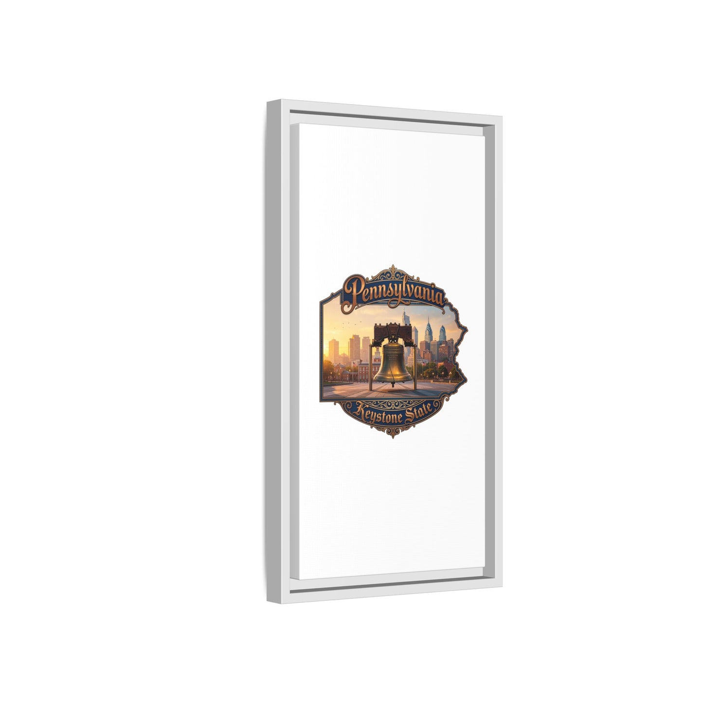 Pennsylvania Keystone State Framed Canvas Wall Art — Liberty Bell & Philadelphia Skyline