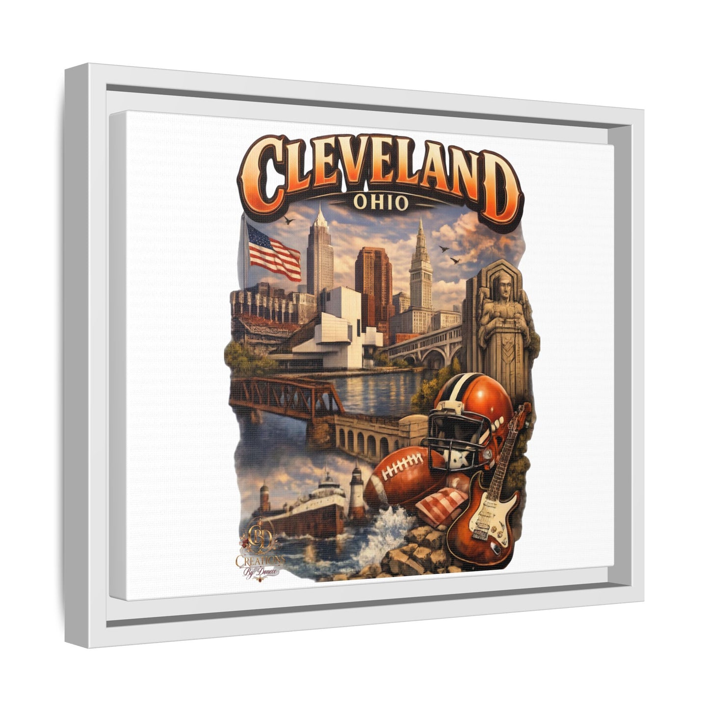 Cleveland Ohio Collage Framed Canvas Print