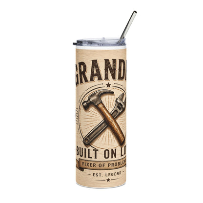 Grandpa Tumbler 20oz – 'Built on Love' Hammer & Wrench Rustic Stainless Steel Travel Cup