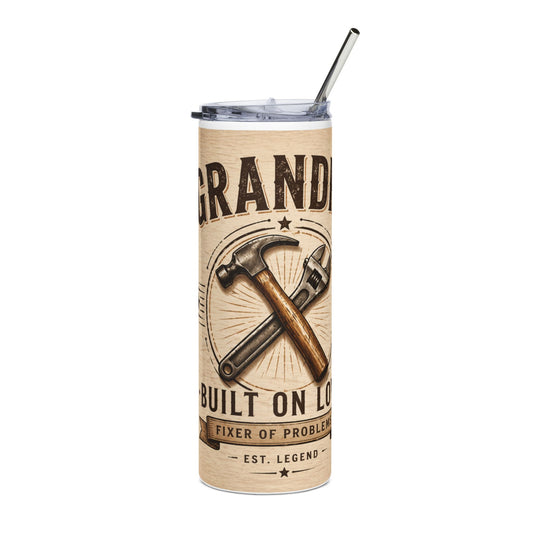 Grandpa Tumbler 20oz – 'Built on Love' Hammer & Wrench Rustic Stainless Steel Travel Cup