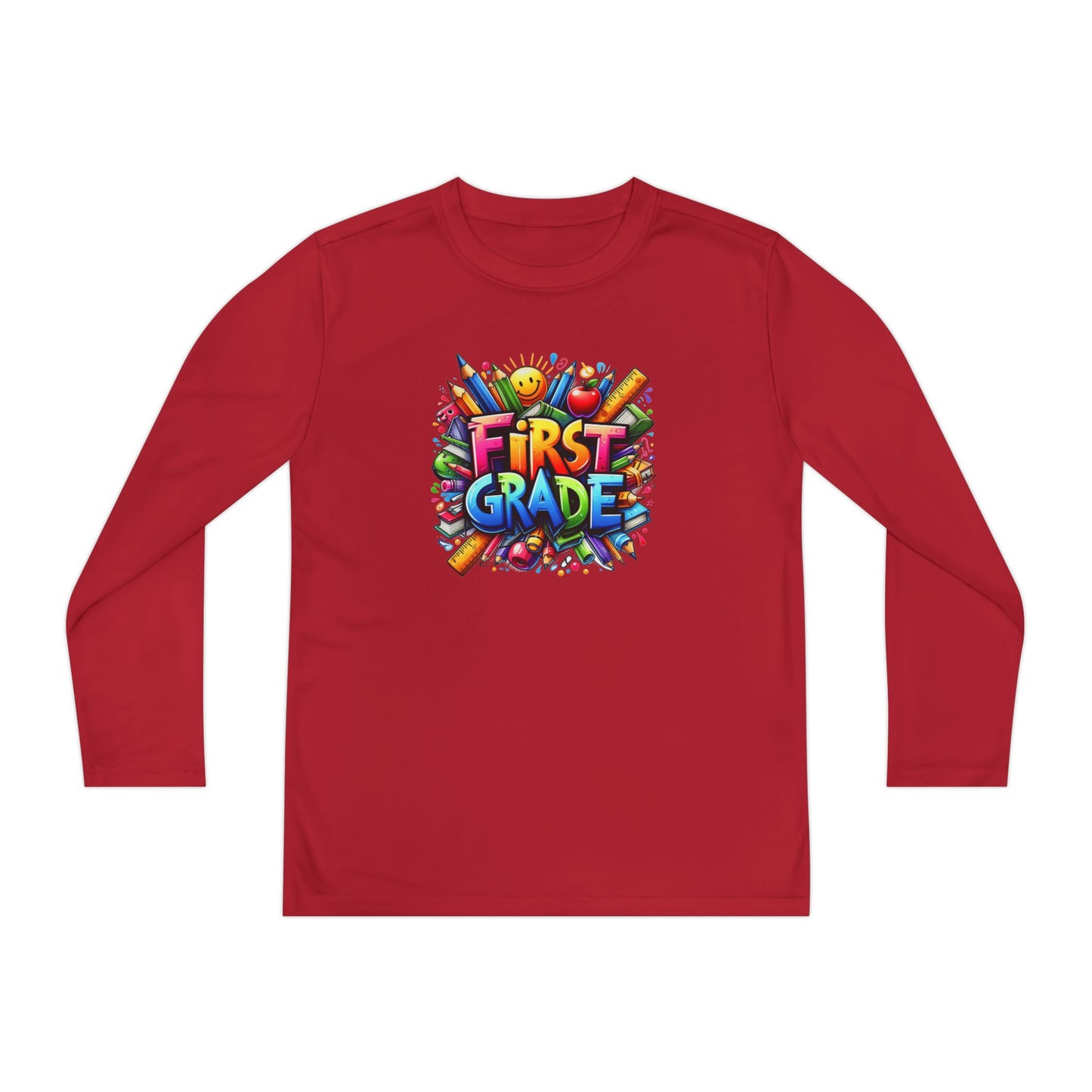First Grade Youth Long Sleeve Tee — Colorful Back-to-School Shirt
