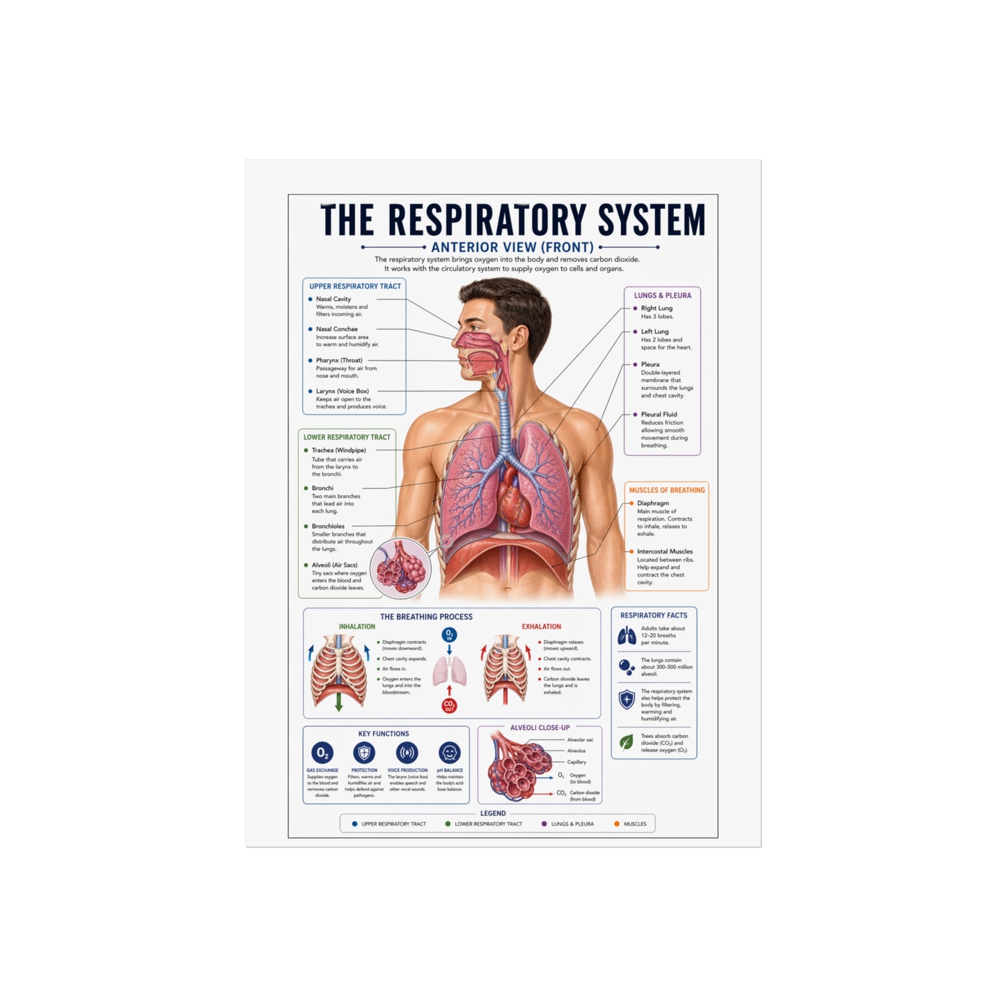 Respiratory System Anatomy Poster - Educational Fine Art Medical Print