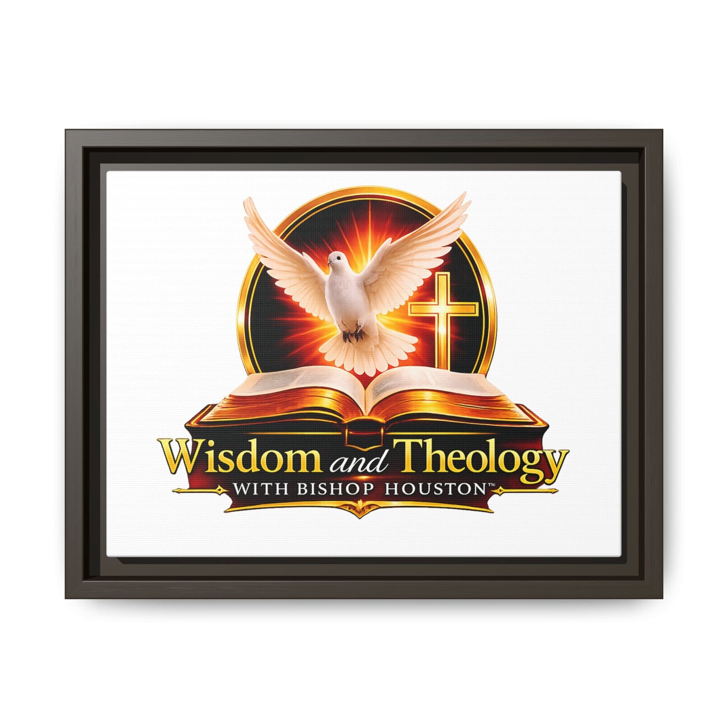 Framed Canvas Print — "Wisdom and Theology" Dove & Bible Wall Art