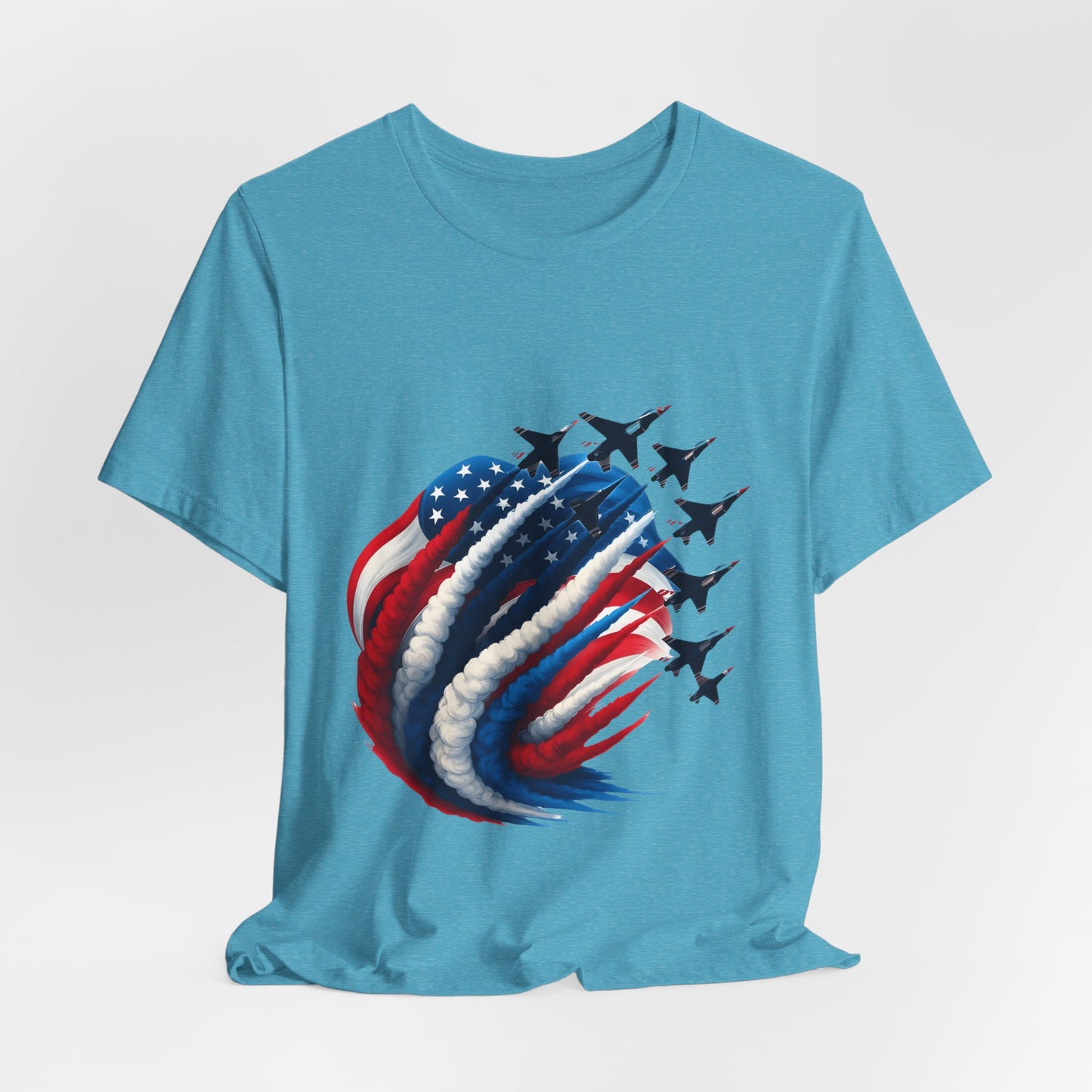 Patriotic Jet Flyover T-Shirt — American Flag Smoke Trail Tee