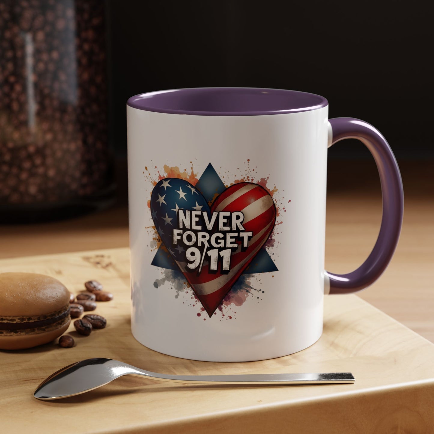 Never Forget 9/11 Heart Accent Coffee Mug – Patriotic Memorial 11/15oz
