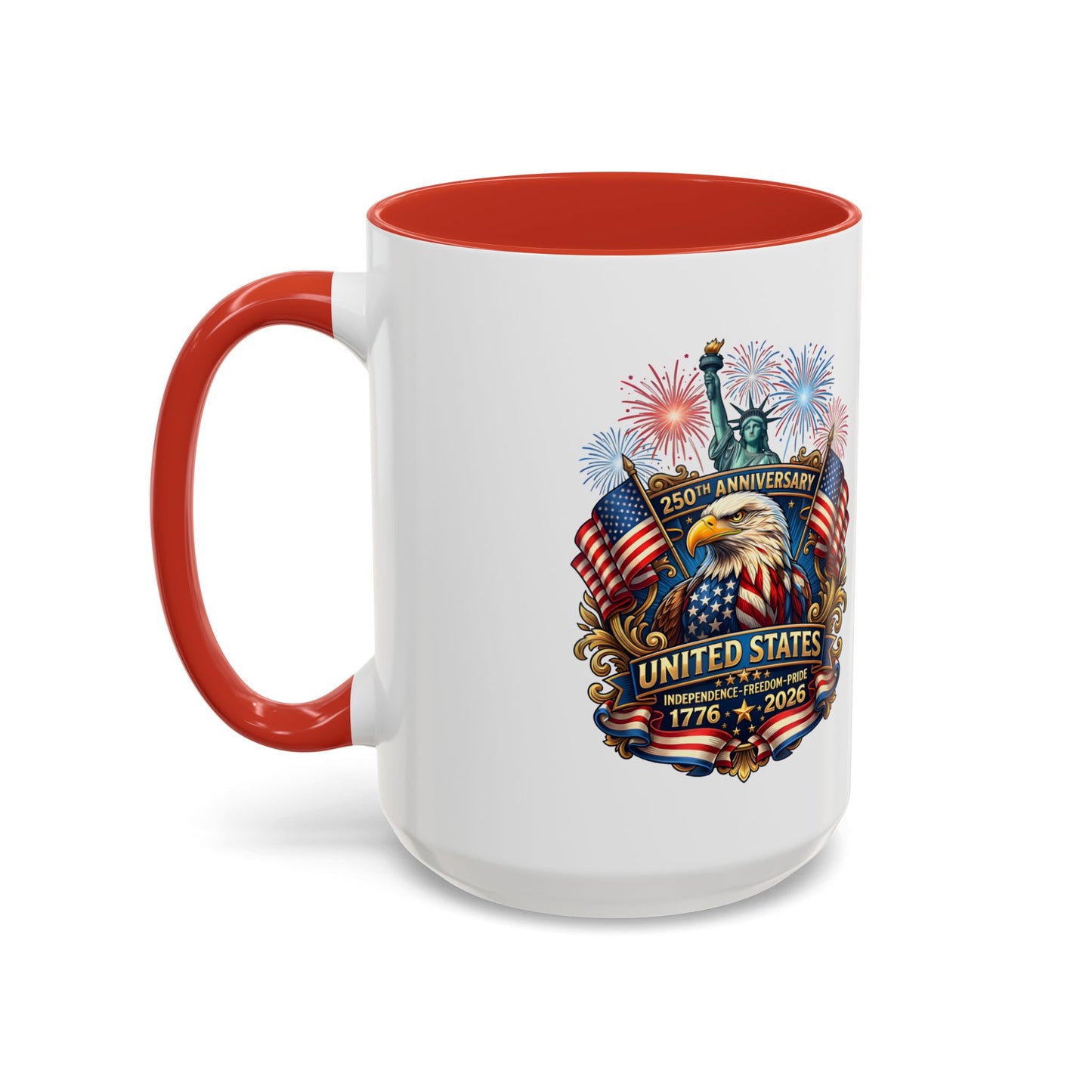 Patriotic Coffee Mug — United States 250th Anniversary Eagle & Fireworks (11/15oz)