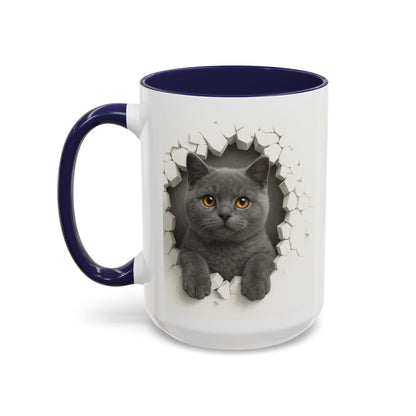 Peekaboo Grey Cat Accent Coffee Mug – Cute 11/15oz Cat Lover Gift