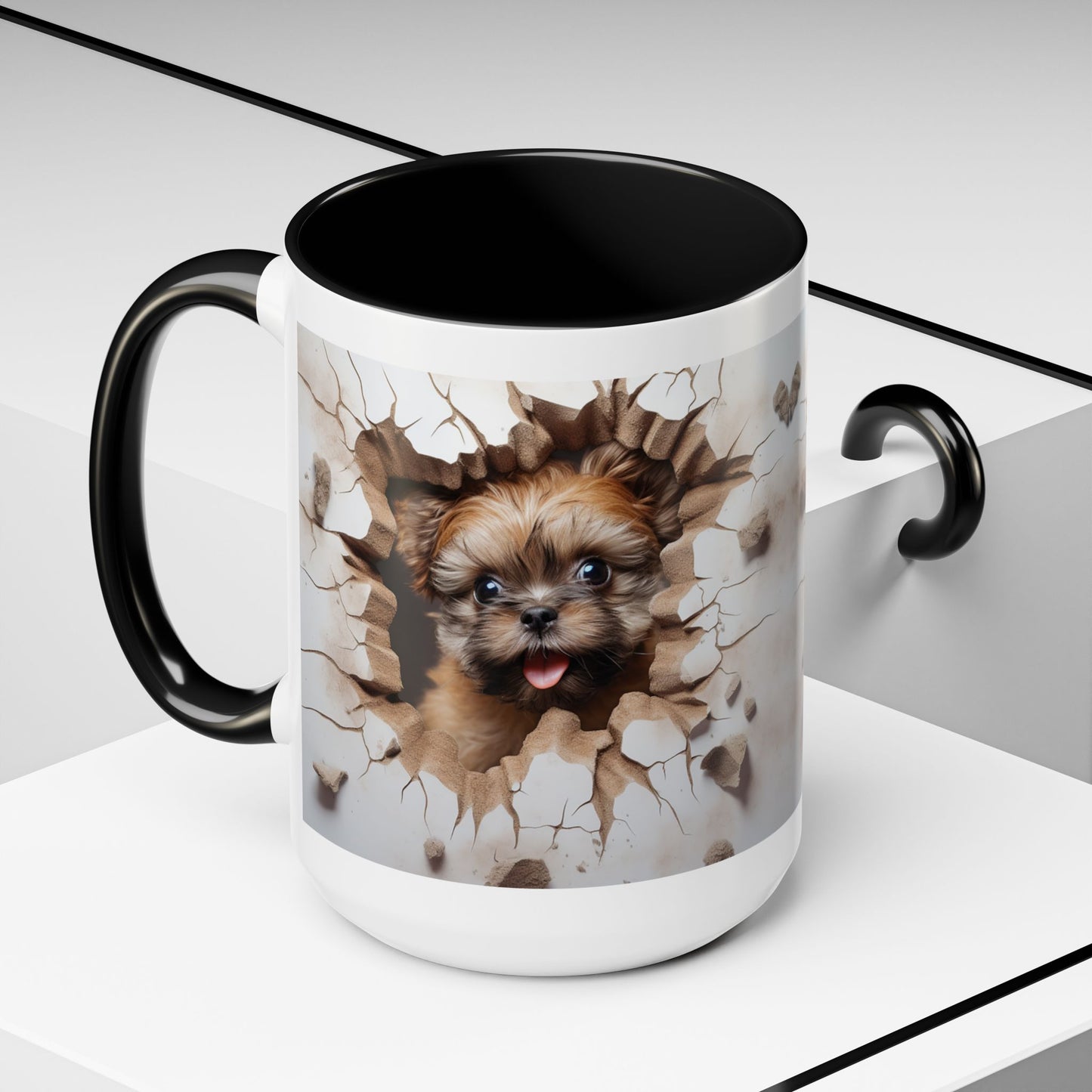 Puppy Breaking Through Accent Coffee Mug — Cute Dog 11/15oz Gift