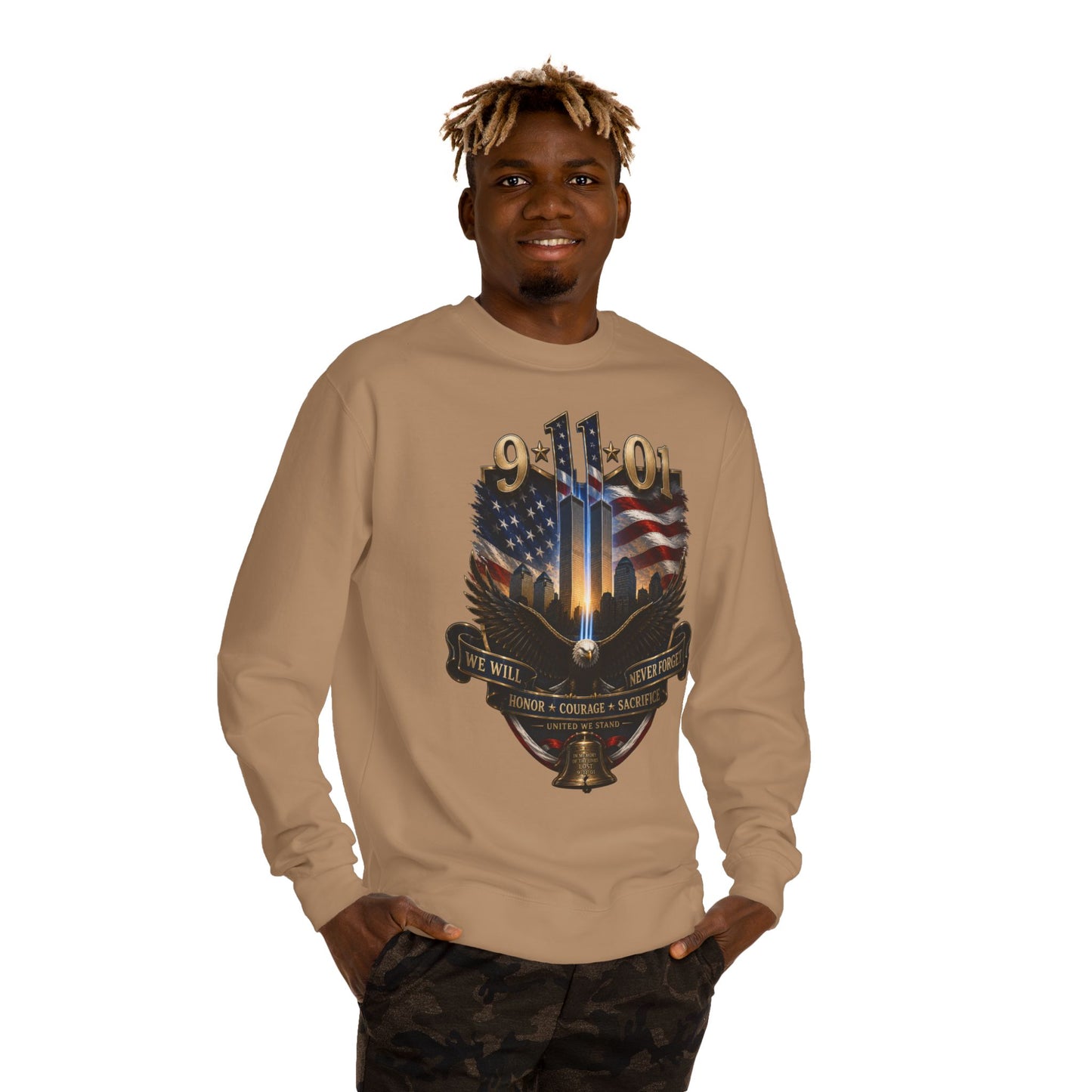 9/11 Memorial Sweatshirt — We Will Never Forget Tribute Crewneck