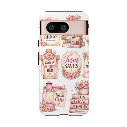 Faith Phone Case — 'Jesus Saves' Floral Christian Scripture iPhone Case