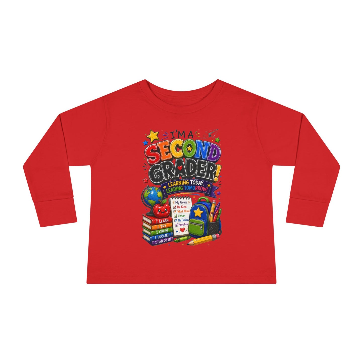Toddler Long Sleeve Tee — "I'm a Second Grader!" Back-to-School Graphic Shirt