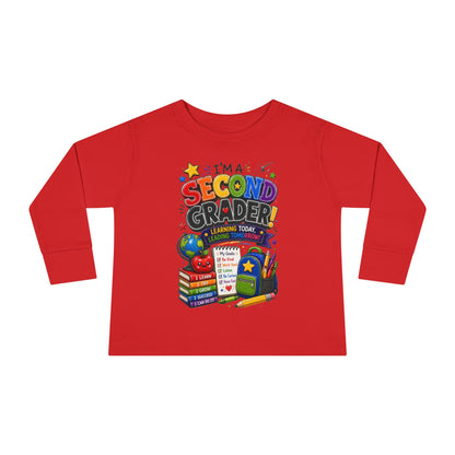 Toddler Long Sleeve Tee — "I'm a Second Grader!" Back-to-School Graphic Shirt
