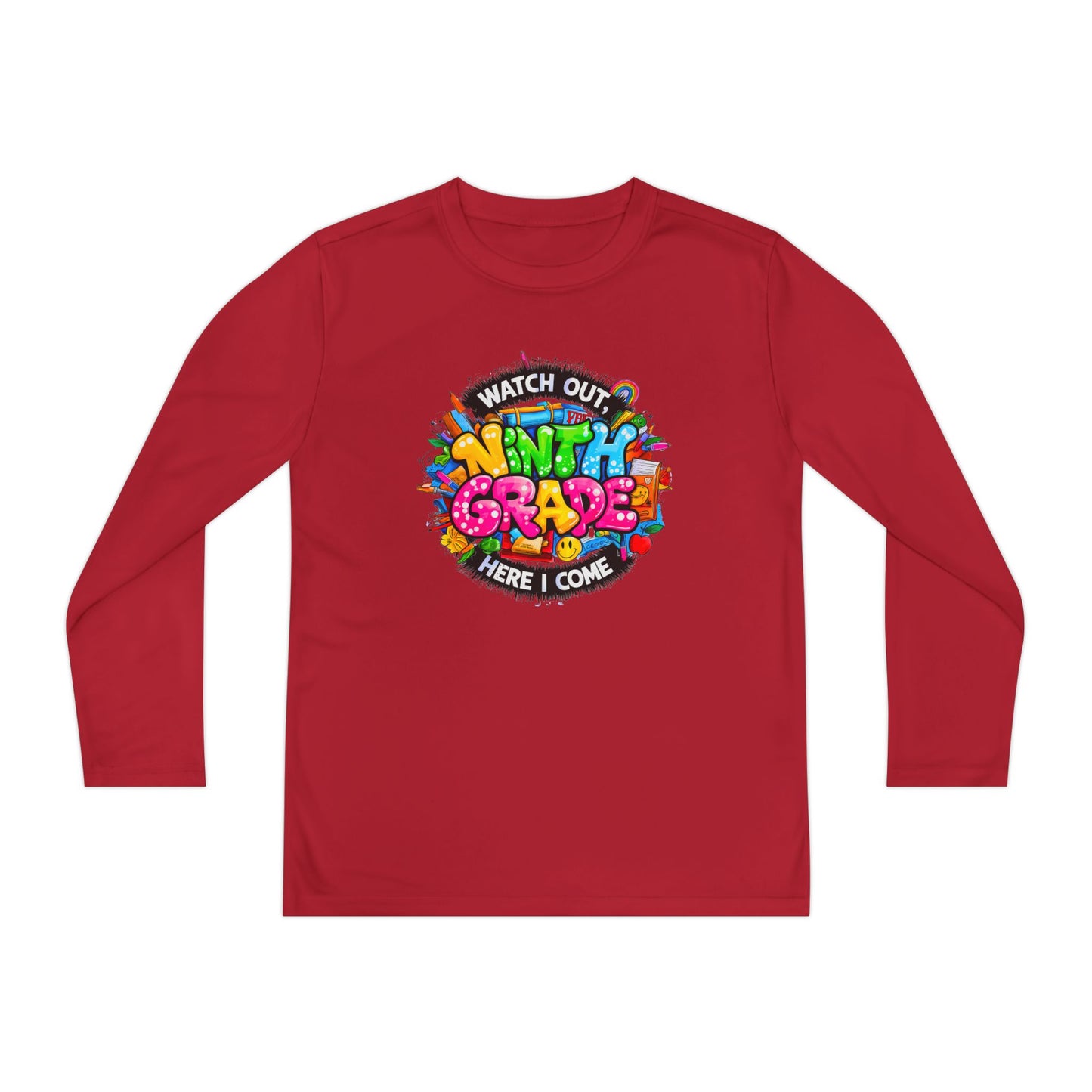 Ninth Grade Crewneck Long Sleeve — "Watch Out Ninth Grade Here I Come" Back-to-School Tee