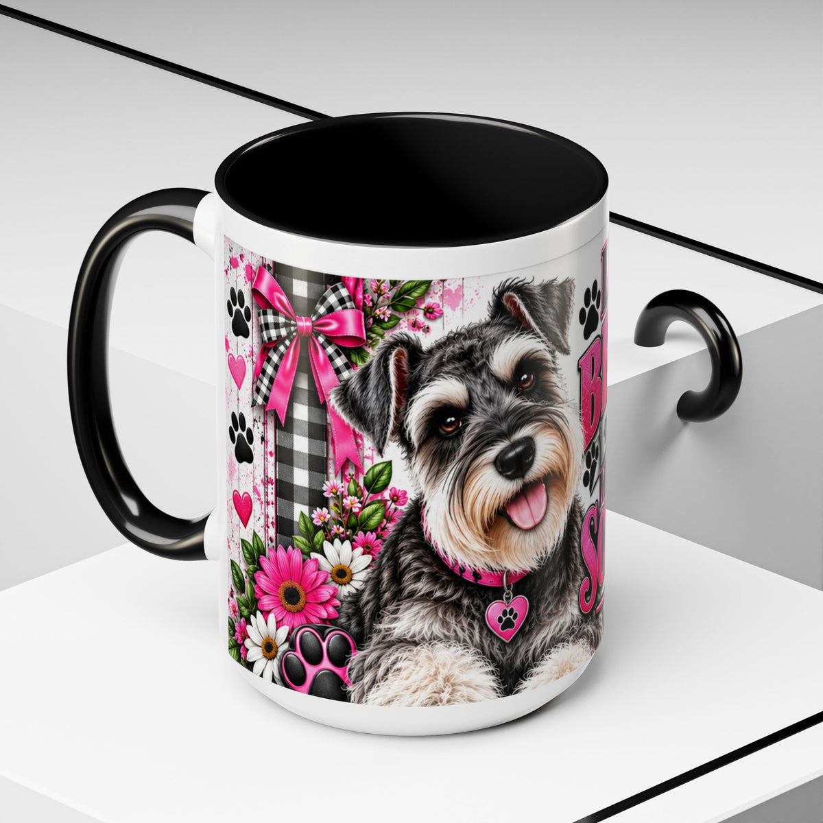 Life Is Better With A Miniature Schnauzer Accent Coffee Mug — Pink Paw Print Dog Lover Gift (11/15oz)