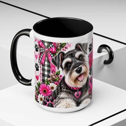 Life Is Better With A Miniature Schnauzer Accent Coffee Mug — Pink Paw Print Dog Lover Gift (11/15oz)