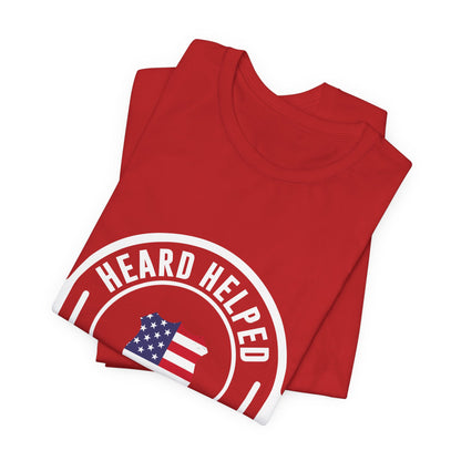Headset Logo T-Shirt — "Heard Helped Saved" American Flag Design