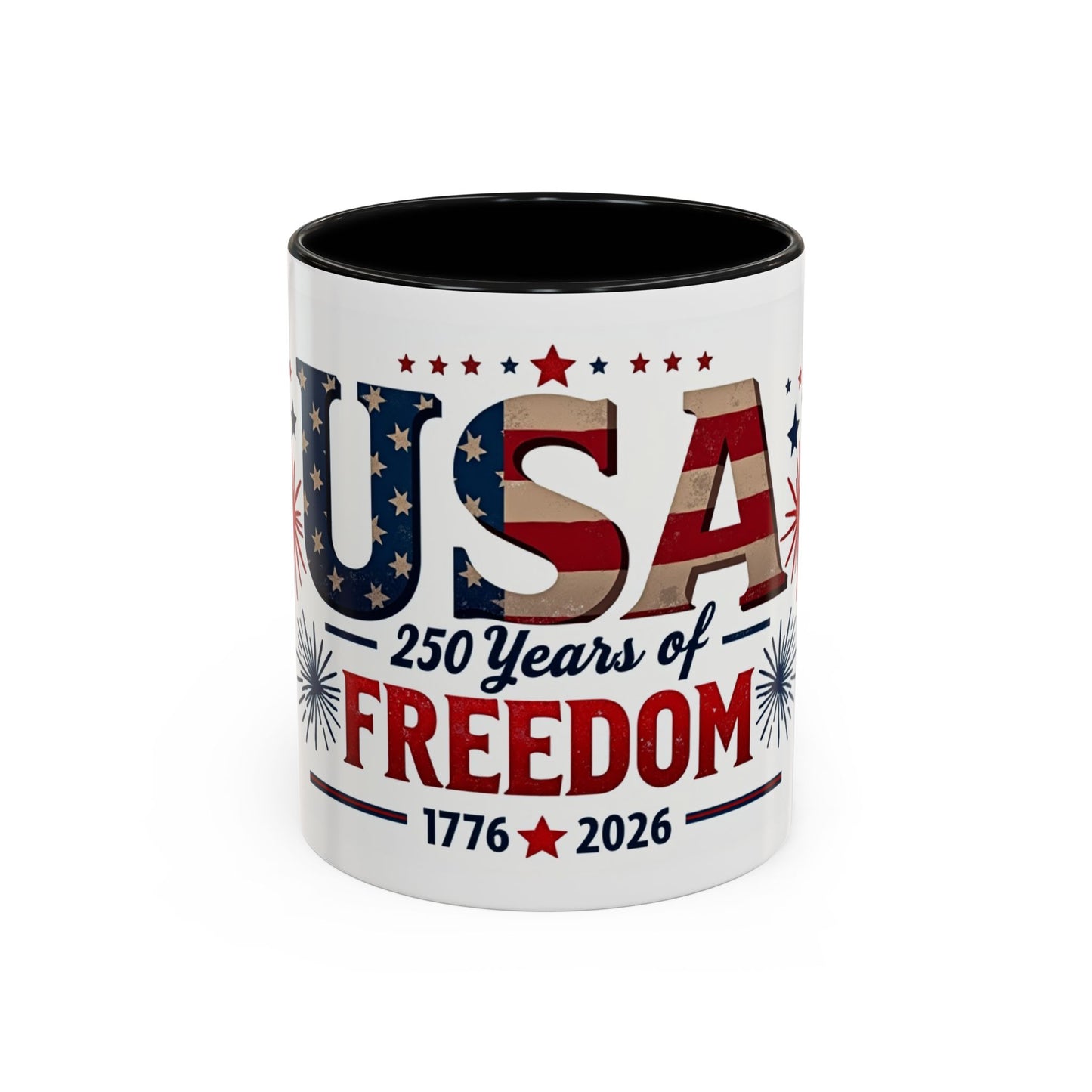 USA 250 Years of Freedom Accent Coffee Mug – 1776–2026 Patriotic Fourth of July Gift