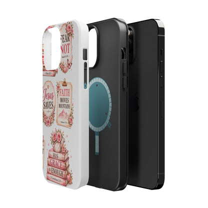 Christian Phone Case - "Fear Not, Faith Moves Mountains, Jesus Saves" Floral Magnetic Impact-Resistant Case