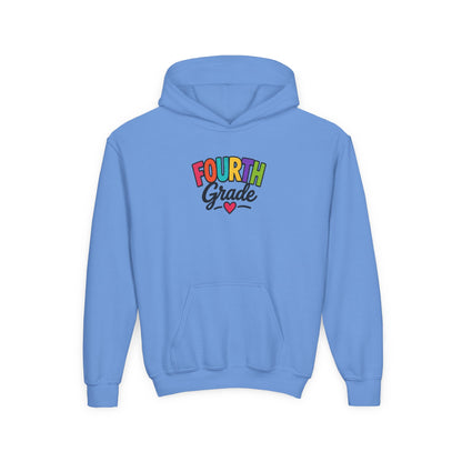 Fourth Grade Hoodie — Colorful Kids School Sweatshirt (“Fourth Grade” with Heart)